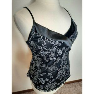 Vtg 90's  Black Satin Chiffon Floral Tank Large